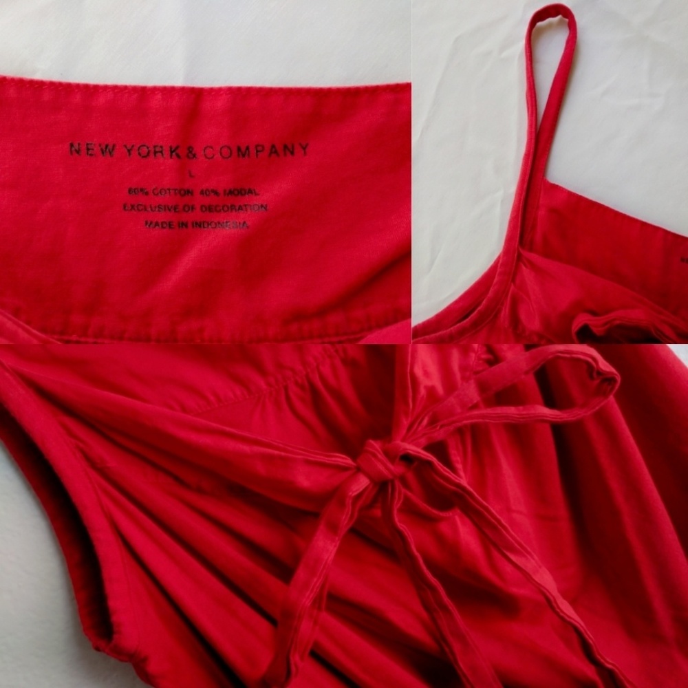 NY&Co Red Spaghetti Strap Keyhole Bow Tank Top L - Picture 3 of 4